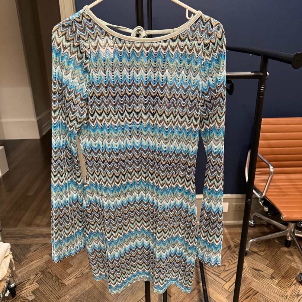 VICI Chevron Knit Dress in Aqua, Brown & White